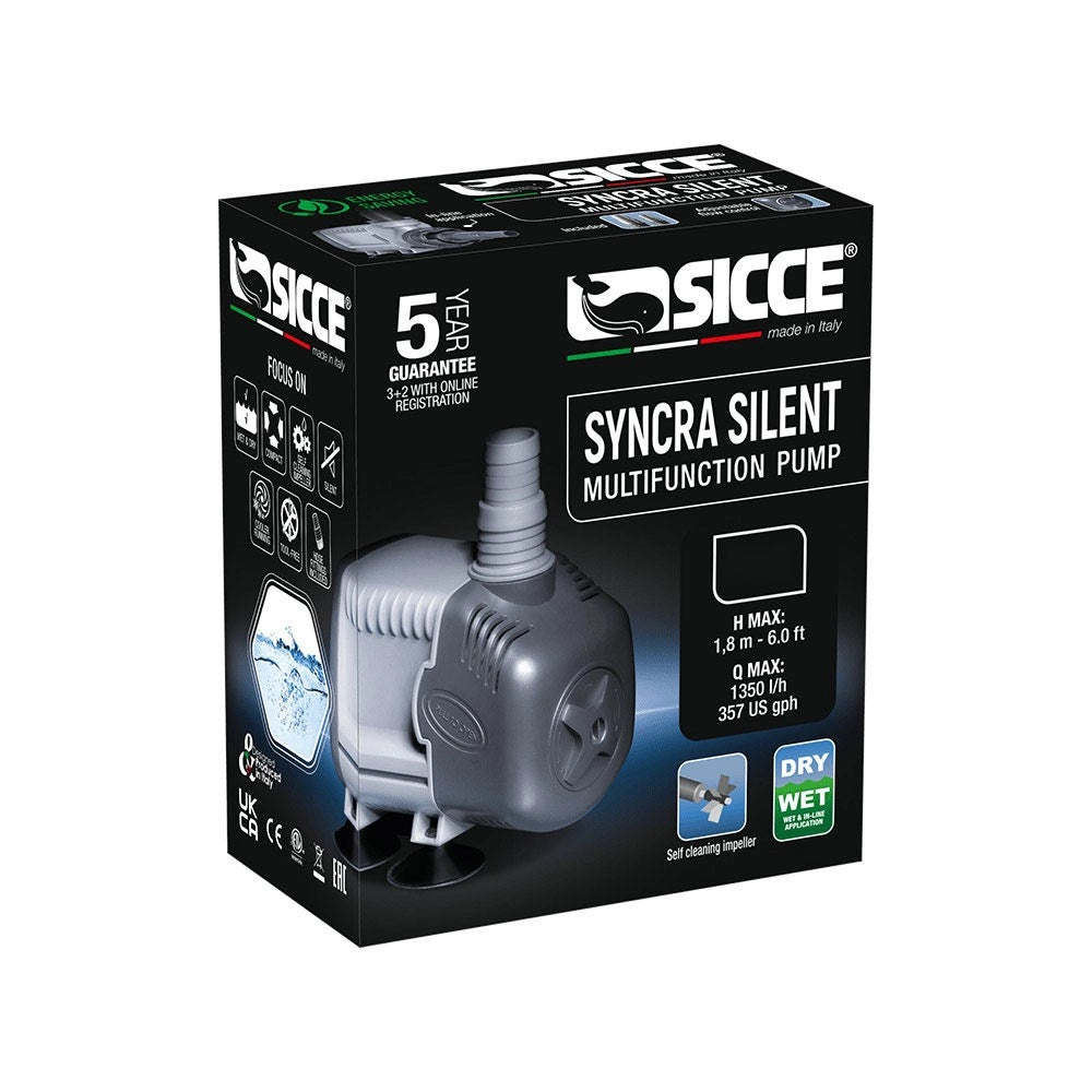 Sicce Syncra Silent Pompa con Portata Regolabile per Utilizzo Dentro/Fuori dall'acqua Modello: 0.5