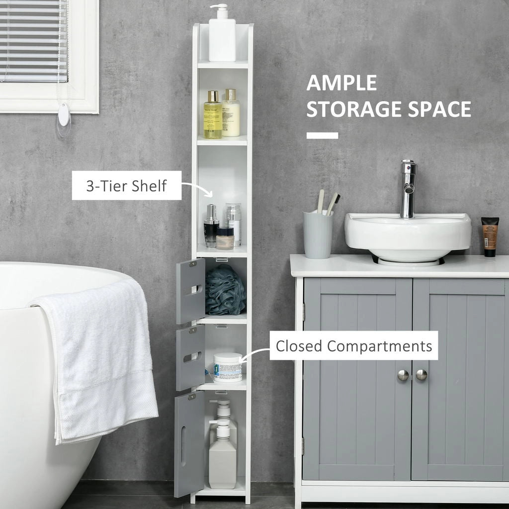 COLONNA BAGNO CON MENSOLE E ARMADIETTI 15X17X120CM BIANCO E GRIGIO
