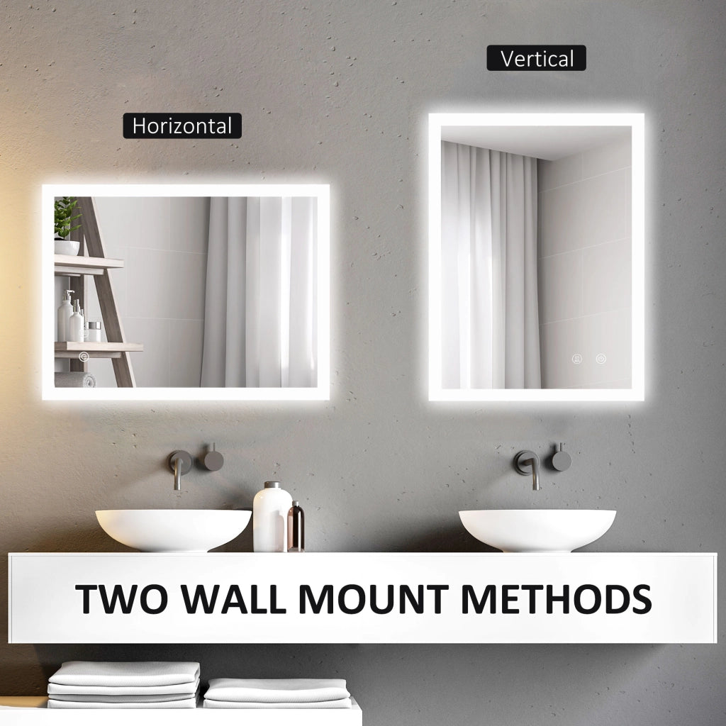 Specchio da Bagno LED a Parete 80x60 cm ¨C zephmum ¨C Bianco Trasparente Luminosit¨¤ Regolabile