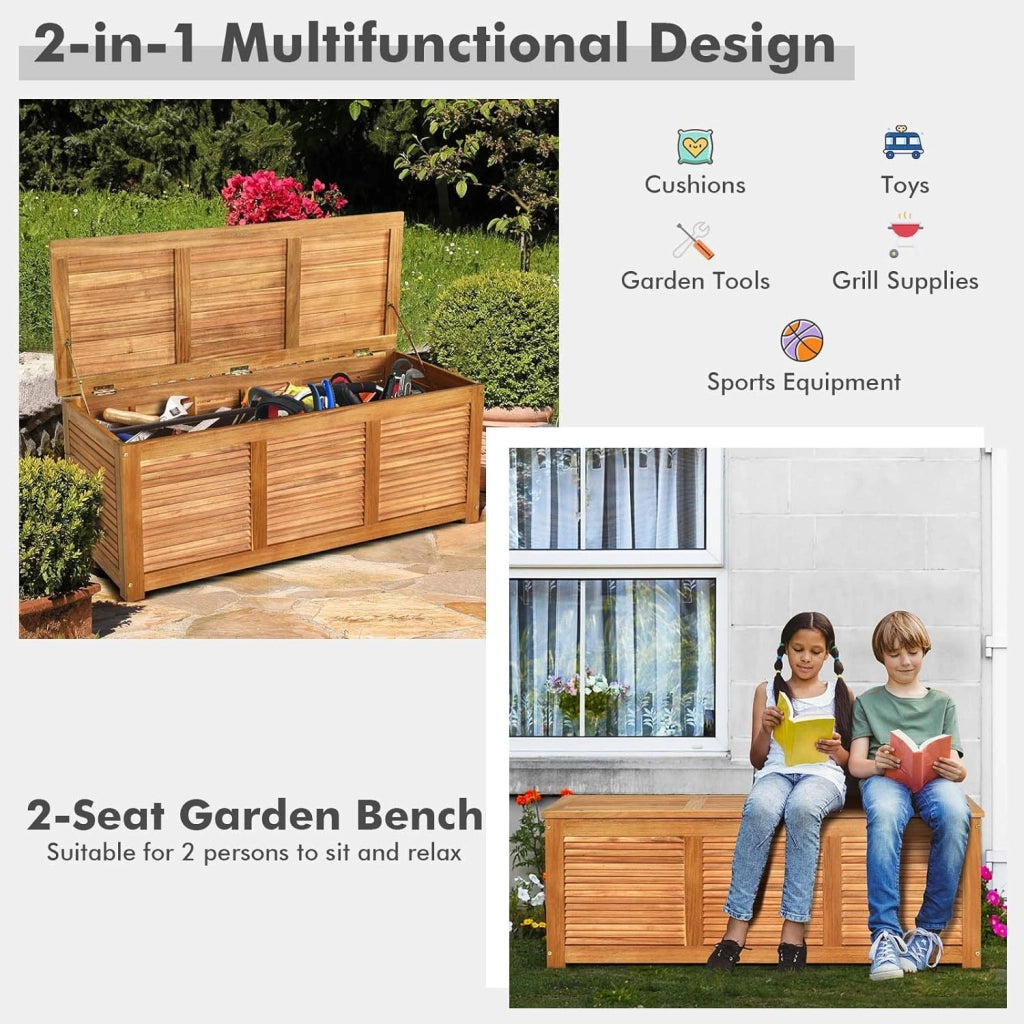 Armadio da Esterno in Legno, Cassapanca Contenitore Interno, Panca Baule Carico di 150 kg, Ideale per Giardino, Patio, Piscina, 120x45x45 cm, Naturale