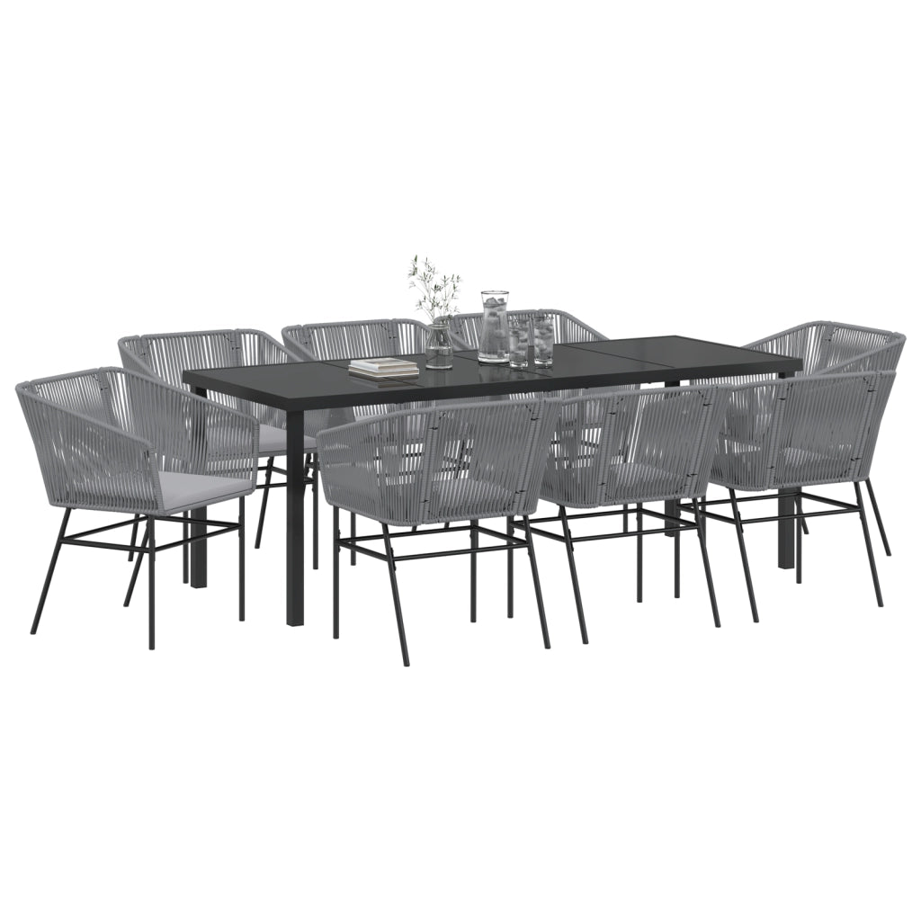 Set da pranzo da giardino da 9 pezzi con cuscini Grigio Polyrattan