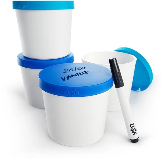 Set di 4 contenitori per conservare il ghiaccio da 350ml - Contenitori per ghiaccio con coperchi con etichetta - Contenitori per ghiaccio riciclabili - Senza BPA - Ideali per il ghiaccio fatto in casa o come contenitore per la preparazione delle pasti