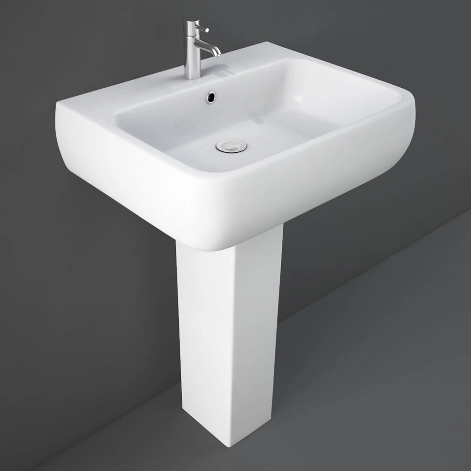 Lavandino con colonna 60x47 cm Rak serie Metropolitan in ceramica bianca lucida
