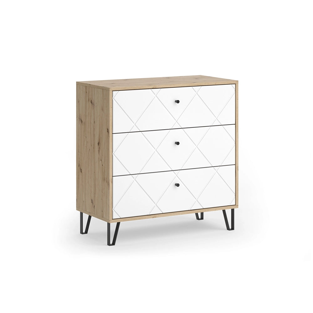 Vicco Cassettiera per camera da letto Artigianale/Bianco 80.2 x 82.6 cm con 3 cassetti