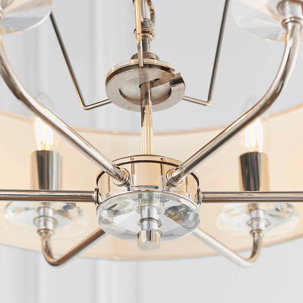 Lampadario Nixon 6 luci E14 nichel con paralume Endon