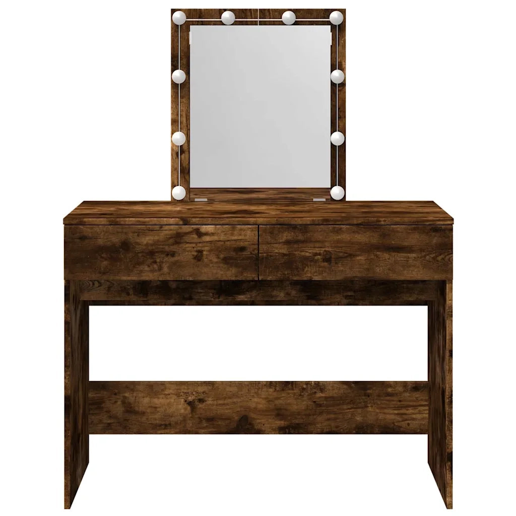 Toeletta | Tavolo da Trucco con LED Rovere Fumo 100x40x130 cm