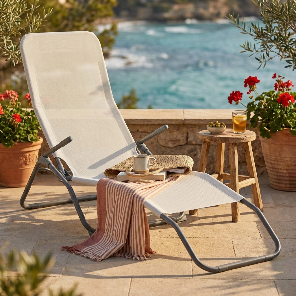 Sdraio mare prendisole Pieghevole  in Acciaio Textilene cm 135x60x95 - LONNY