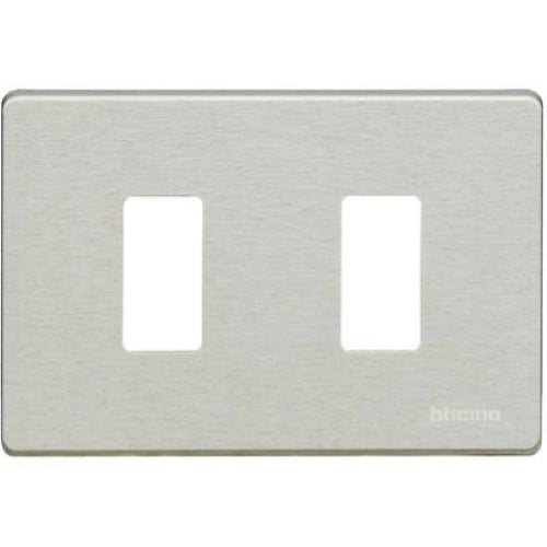 MAGIC - PLACCA 2 POSTI PER SCATOLA RETTANGOLARE - IN ALLUMINIO OXIDAL - CON SOTTOPLACCA ISOLANTE E AGGANCIO GRADUALE PER SUPPORTO 503R