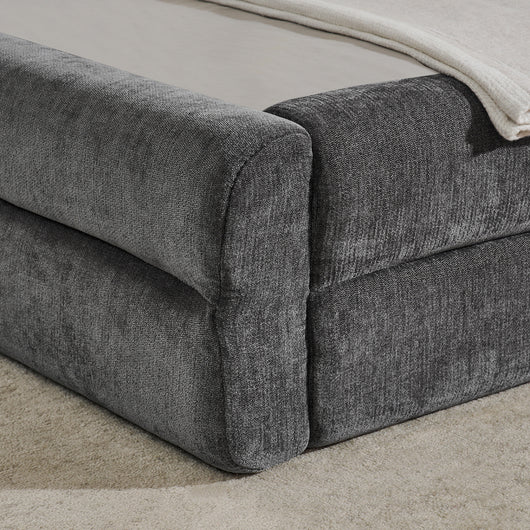 Letto Singolo 90x200cm - Xylo - Testiera in Tessuto Chenille Grigio Scuro (Senza Materasso)