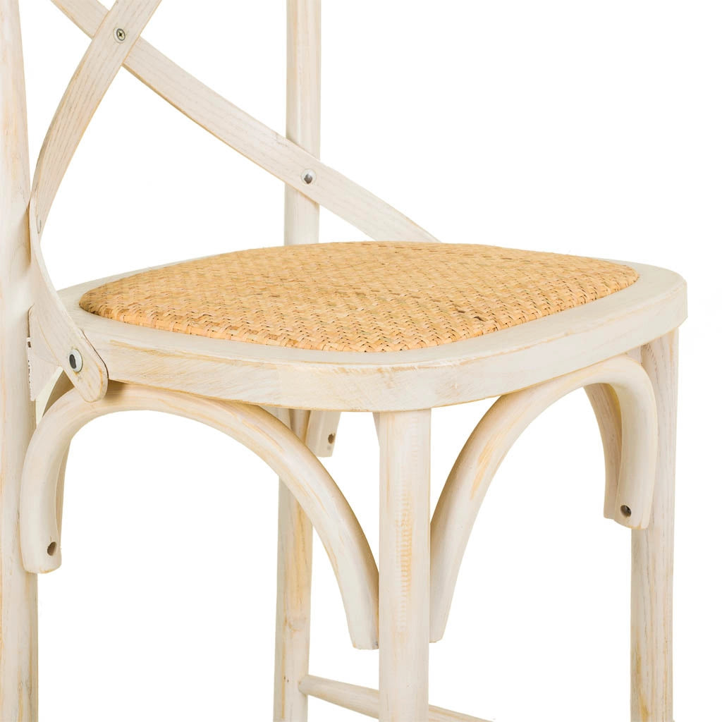 Sgabello in legno e seduta in rattan bianco 45x53x75/116h