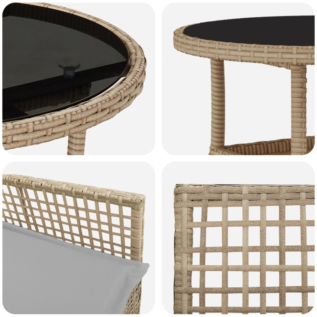 Set da Pranzo da Giardino Beige in Polyrattan 5 Pezzi