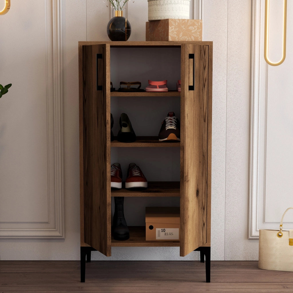 Mobile Portascarpe Cavalieri, Scarpiera 4 Ripiani, 60x35x111h cm Marrone Noce