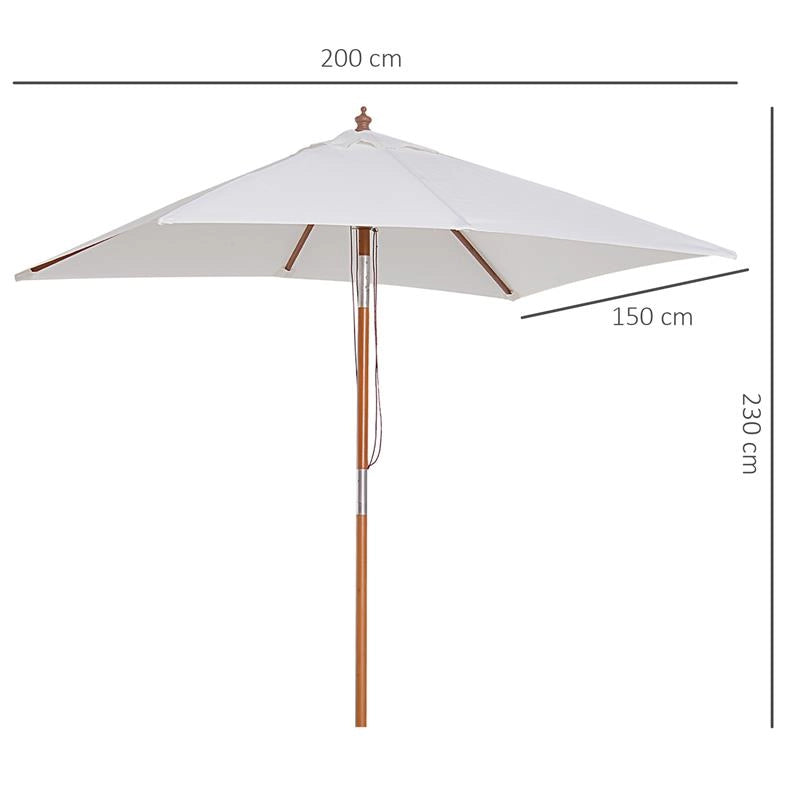 OMBRELLONE DA GIARDINO INCLINABILE A 6 STECCHE E PALO IN LEGNO BEIGE 200 X150 CM