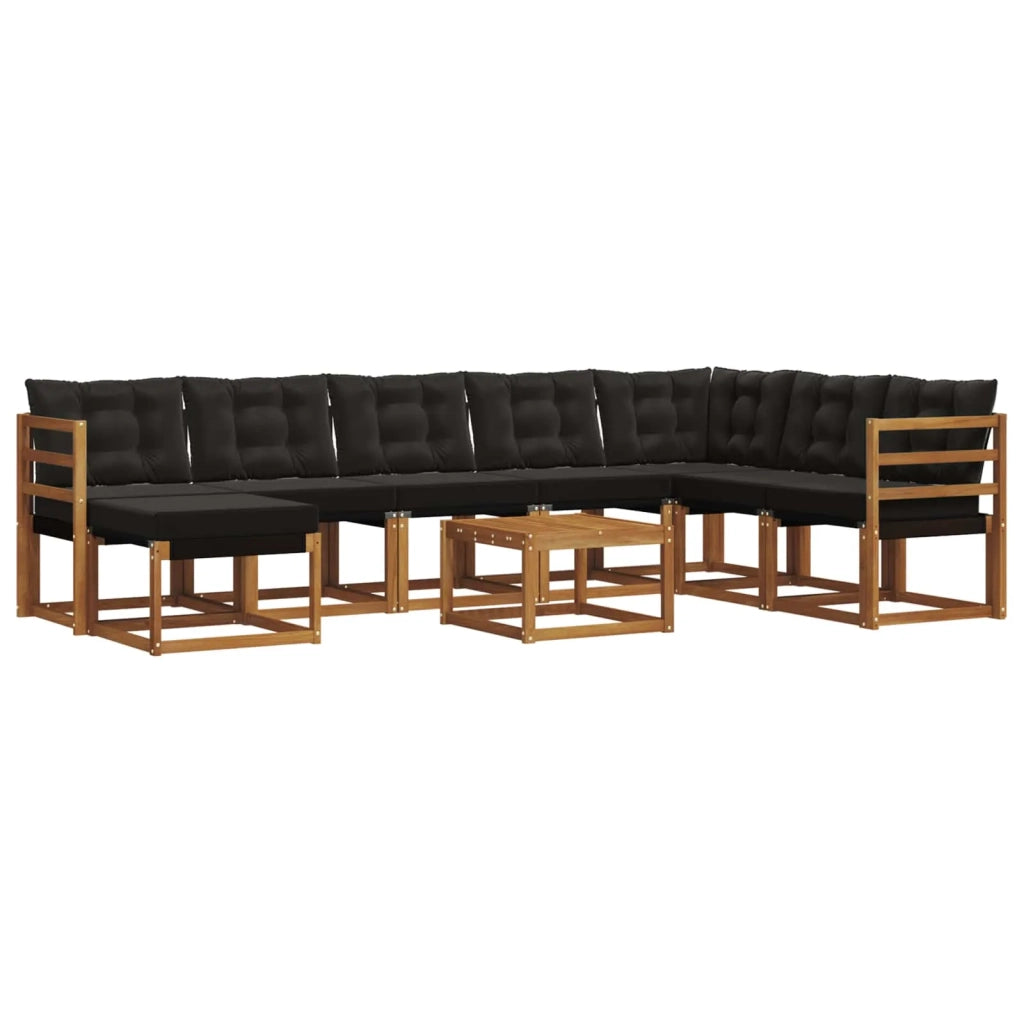 Set di divani da esterno con cuscino 9 pcs Naturale e Nero