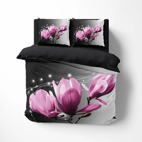 Set di coperte da letto lelie fiori con set di cuscini 135 x 200 cm + 80 x 80 cm, reversibile, 2 pezzi con chiusura a zip