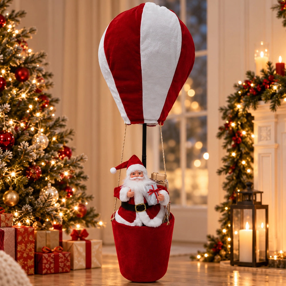 Mongolfiera di Babbo Natale 30x83cm Bianco e Rosso Decorazione Addobbo Natalizio