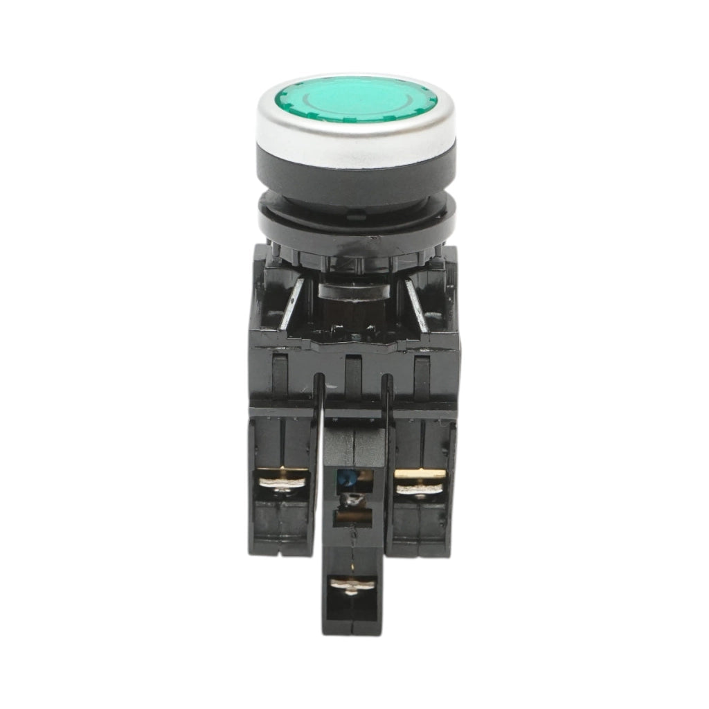 Pulsante luminoso 24V AC/DC LED verde con ritorno 1NO+1NC, 10A/600V AC, 1A/250V DC LA42 Breckner Germany