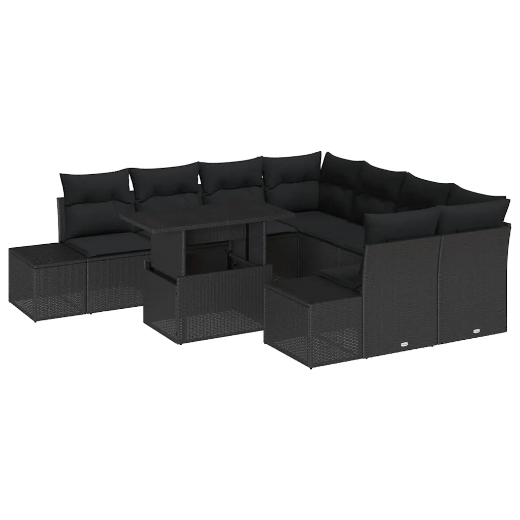 Set Divano da Giardino con cuscino con archiviazione 9 pcs Nero