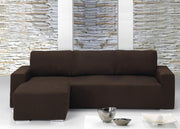 Copridivano Con Penisola Chaise Longue Tinta Unita Marrone Mod Capri - Sinistra - Marrone