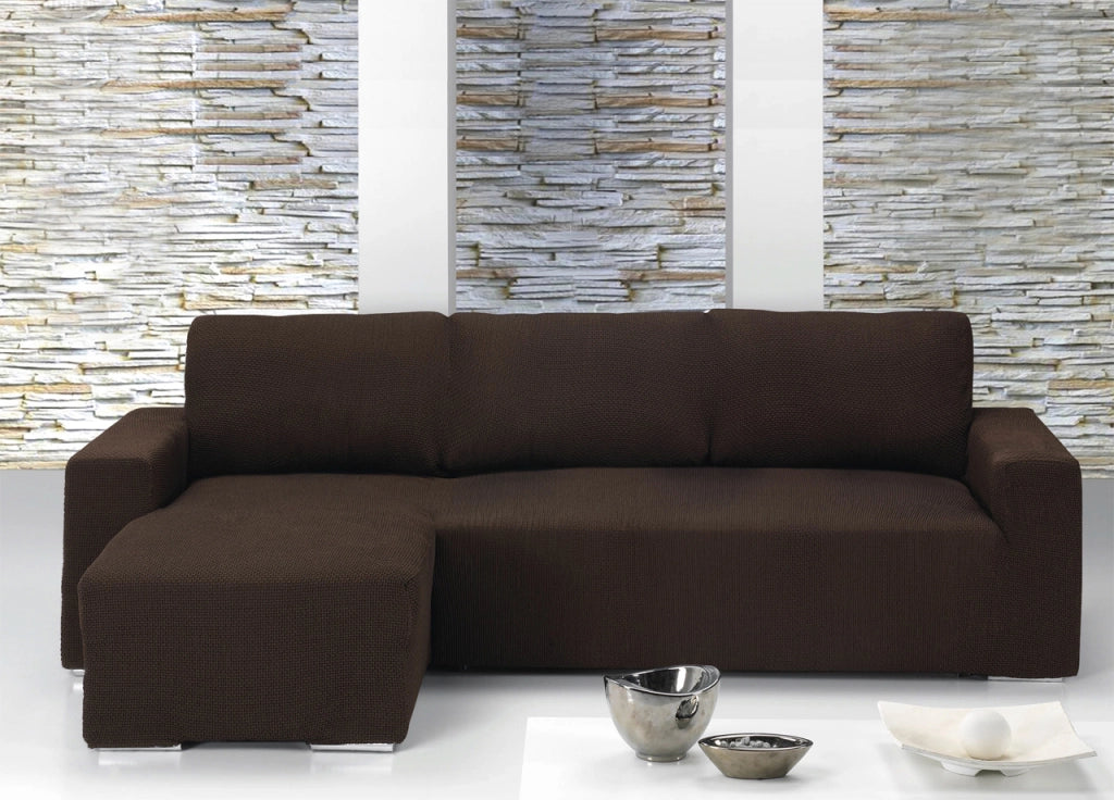 Copridivano Con Penisola Chaise Longue Tinta Unita Marrone Mod Capri - Sinistra - Marrone
