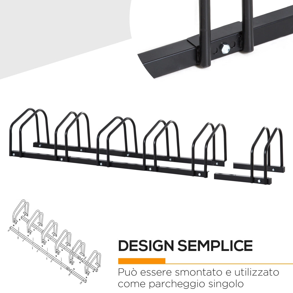 Rastrelliera Portabiciclette ¨C Xylo ¨C Acciaio Nero 6 Posti 179x33x27cm