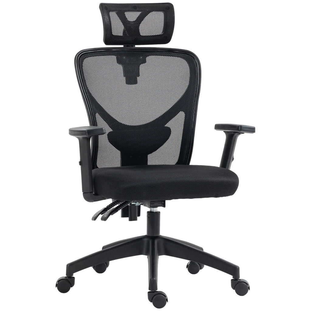Sedia da Ufficio Ergonomica con Altezza Regolabile, Supporto Lombare e Poggiatesta, 66x61x106-116cm Nero