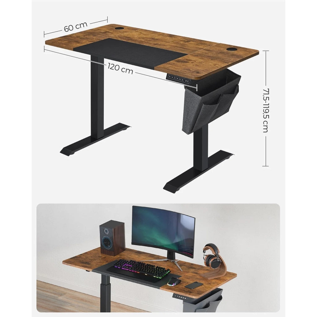 Scrivania elettrica sit-stand 60 x 120 x (72-120) cm tavolo regolabile in altezza con funzione memory 4 impostazioni di altezza tasca portaoggetti struttura in acciaio piano del tavolo bianco spesso 2_0004546