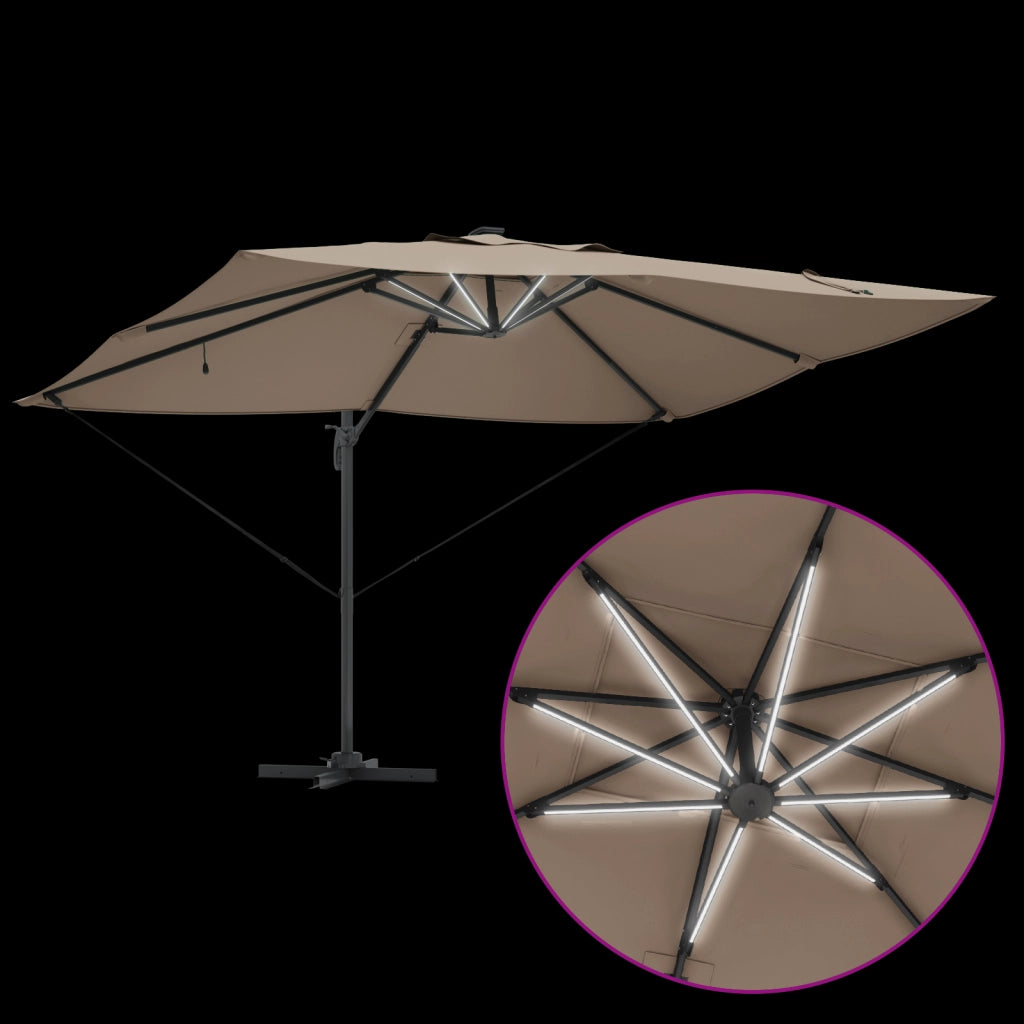 Ombrellone Roma a Sbalzo con LED Tortora 352x251x265 cm Alluminio