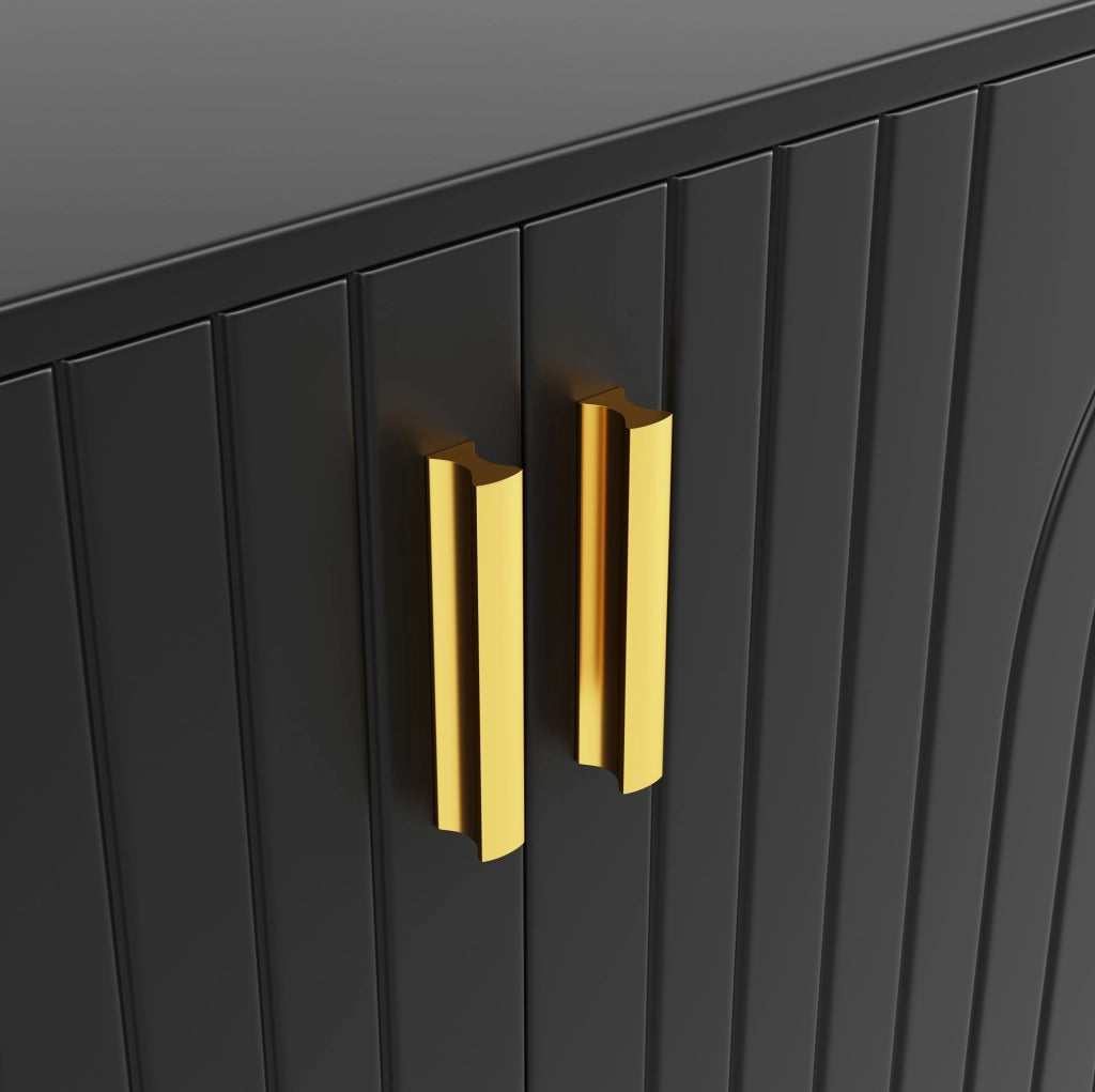 Sideboard nero in MDF 152x40x75 cm con design a onde e maniglie dorate, ideale per sala da pranzo