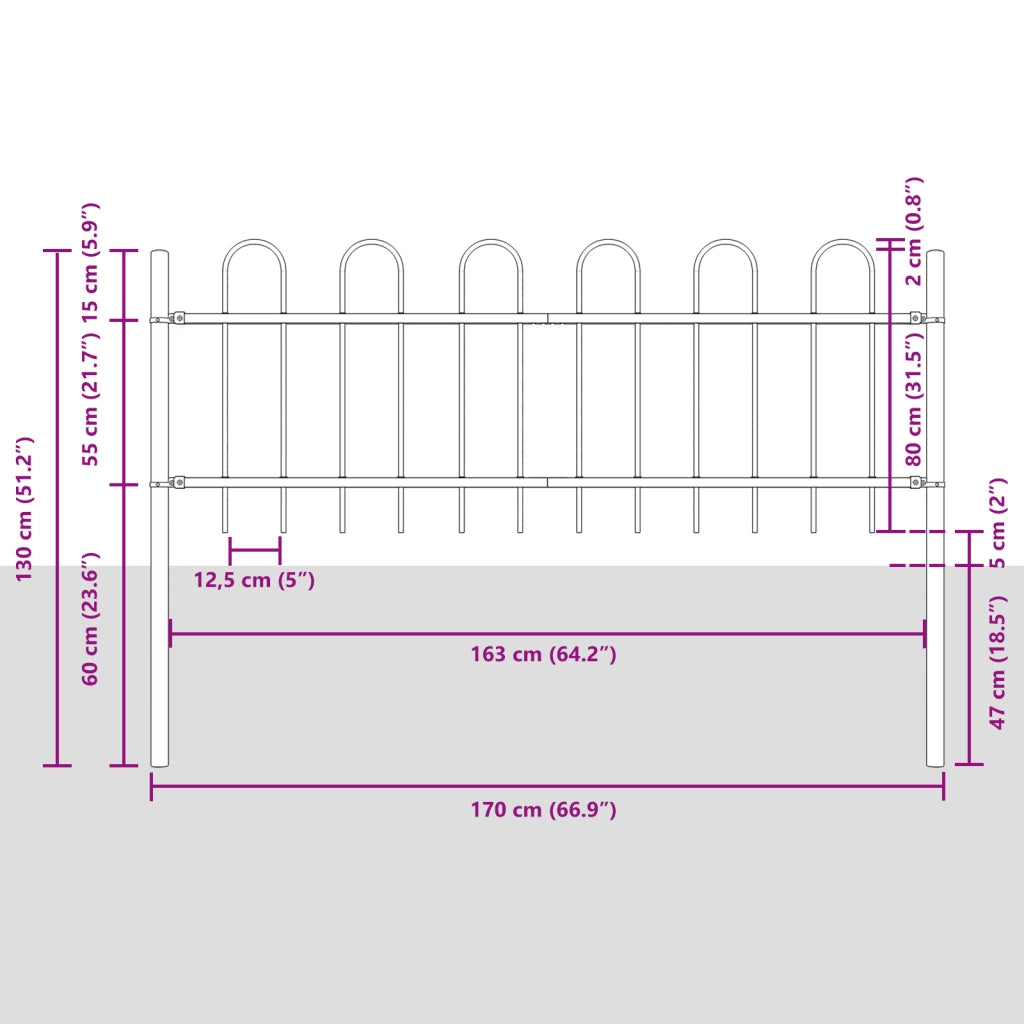 Recinzione da Giardino  con Punta ad Arco Bianco 5,1x0,8 m in Acciaio