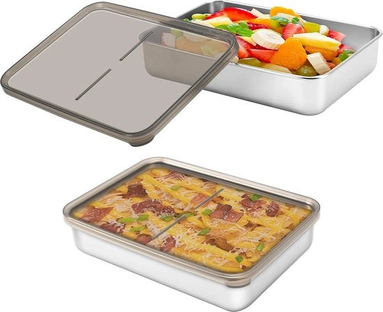 Dose roba conservata in acciaio inossidabile con coperchio 800 ml - contenitore per carne e formaggi - coperchio ermetico - stivabile - rettangolare - contenitore per carne e formaggi