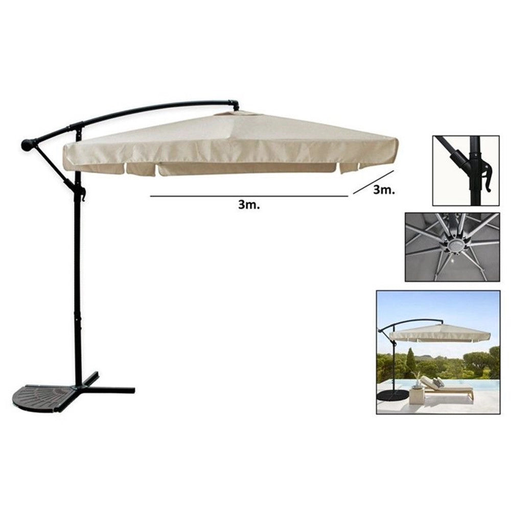 Trade Shop - Ombrellone A Braccio Laterale Da Giardino 3x3mt Protezione Sole Beige Con Base 223216 -