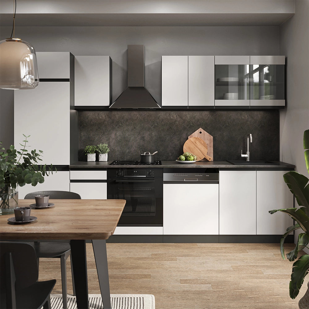 Vicco Cucina componibile Bianco/antracite 300 cm Forma a J