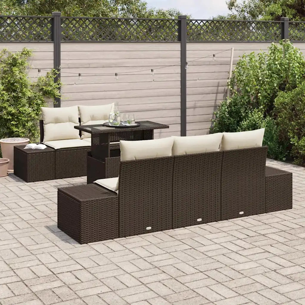 Set di divani con cuscino 6 pcs Marrone e Crema polyrattan
