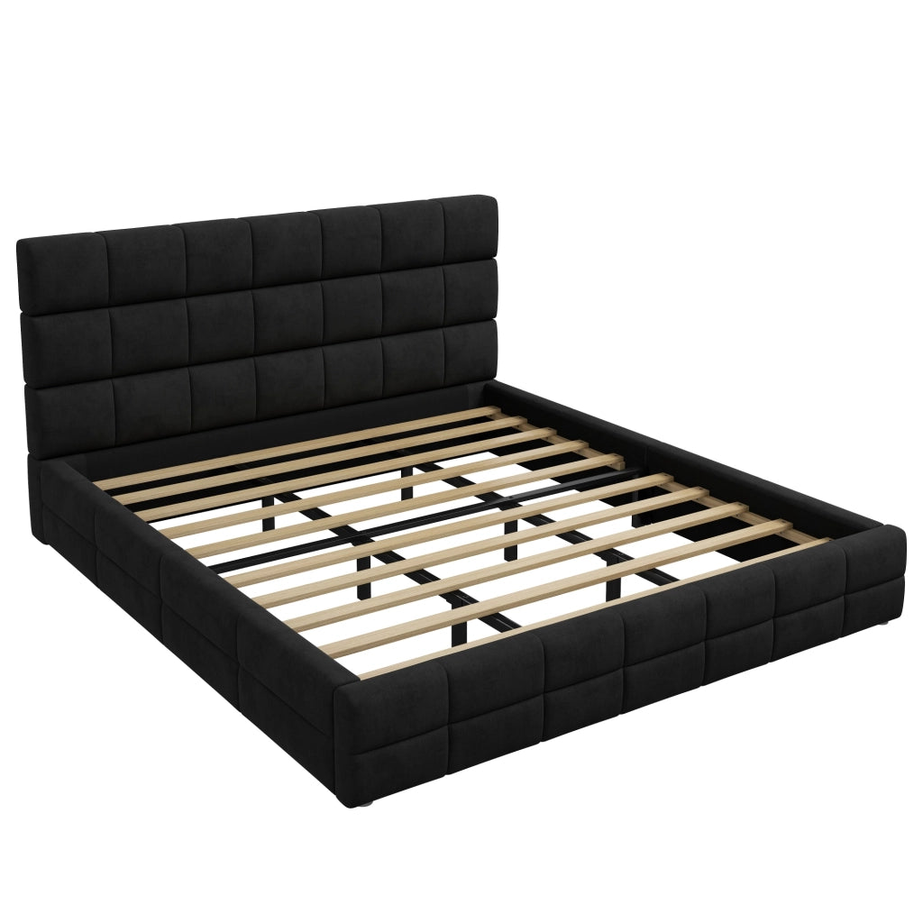 LETTO imbottito 180x200 cm in velluto nero con testiera