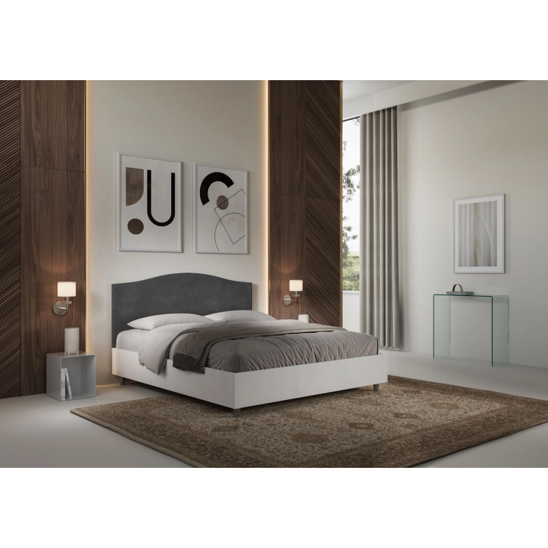 Letto Matrimoniale 160x200 cm struttura bianco frassino testata Grace - Con rete,Microfibra,Grigio