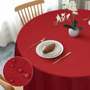 Tavolo Rond con Copertura in Lino Rosso da 100cm, Copertura per Tavolo in Lino Rosticcio in Poliestere Idrorepellente con Effetto Lotus, Resistente ai Graffi per Salotto, Cucina, Balcone, Giardino