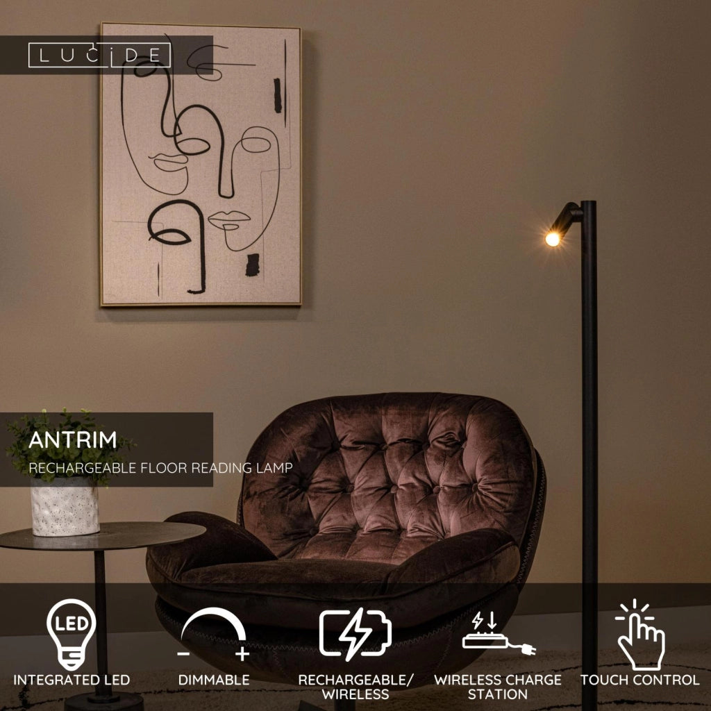 Lampada da terra LED nera ANTRIM Lucide IP54