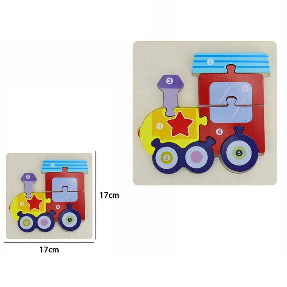 Trade Shop - Puzzle 3d Blocchi Legno Forma Di Treno Educativo Colorato Gioco Bambini Trenino -