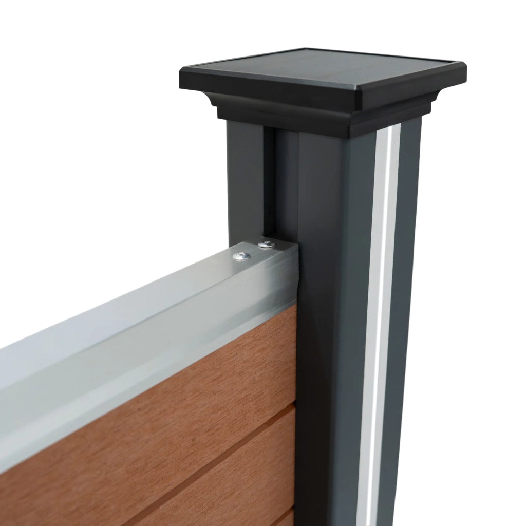 Pannelli Recinzione x3 + 4 Pali Alluminio LED Marrone Doghe PVC 185cm