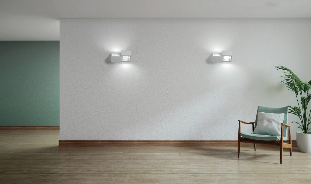 NASSO applique a Parete 2 Luci attacco GX53 Biemissiva Quadrata bianco in gesso e alluminio