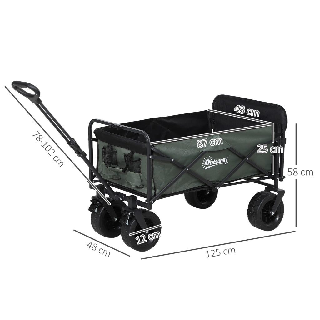 Carrello da Giardino Pieghevole 95L ¨C Xylo ¨C Acciaio e Poliestere Verde 125x48x78-102cm