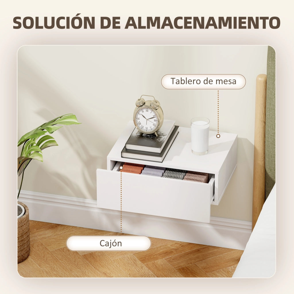 Set 2 Comodini da Parete Flottanti con Cassetto ¨C Zephmum ¨C 40x30x15 cm Bianco
