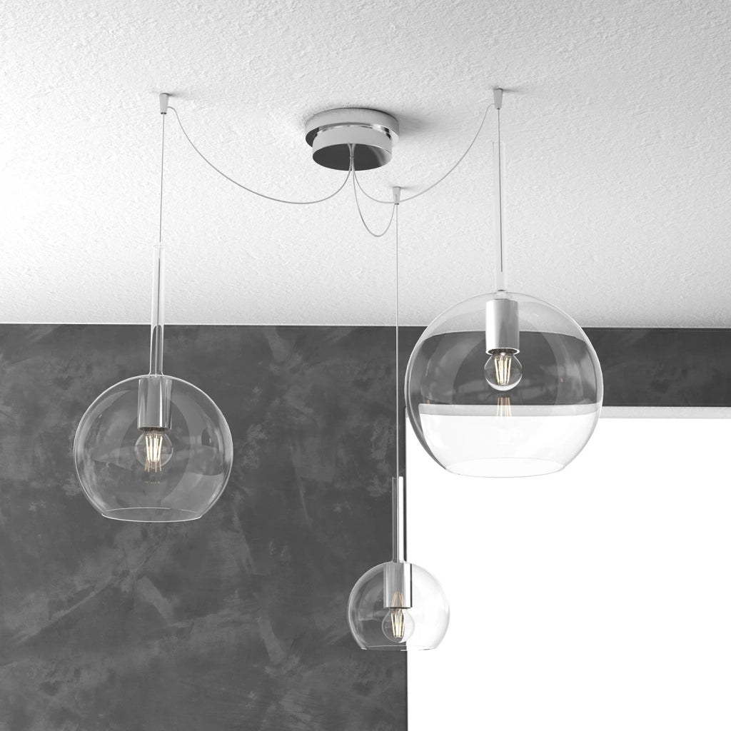 Lampadario Contemporaneo Future Metallo Cromo Vetro Trasparente 3 Luci E27