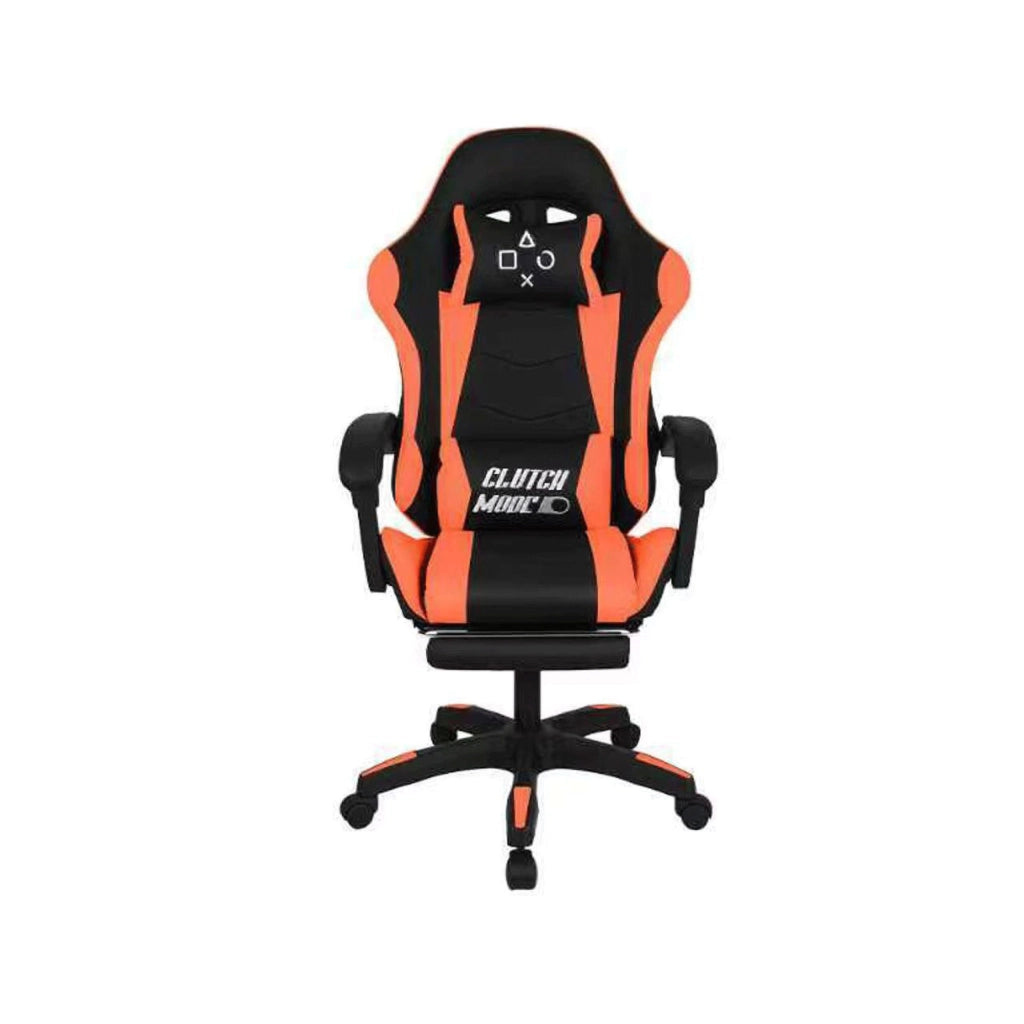 Clutch - Sedia da Gaming Ergonomica con Cuscino Lombare Poggiatesta e Poggiapiedi in PVC Nera e Rossa