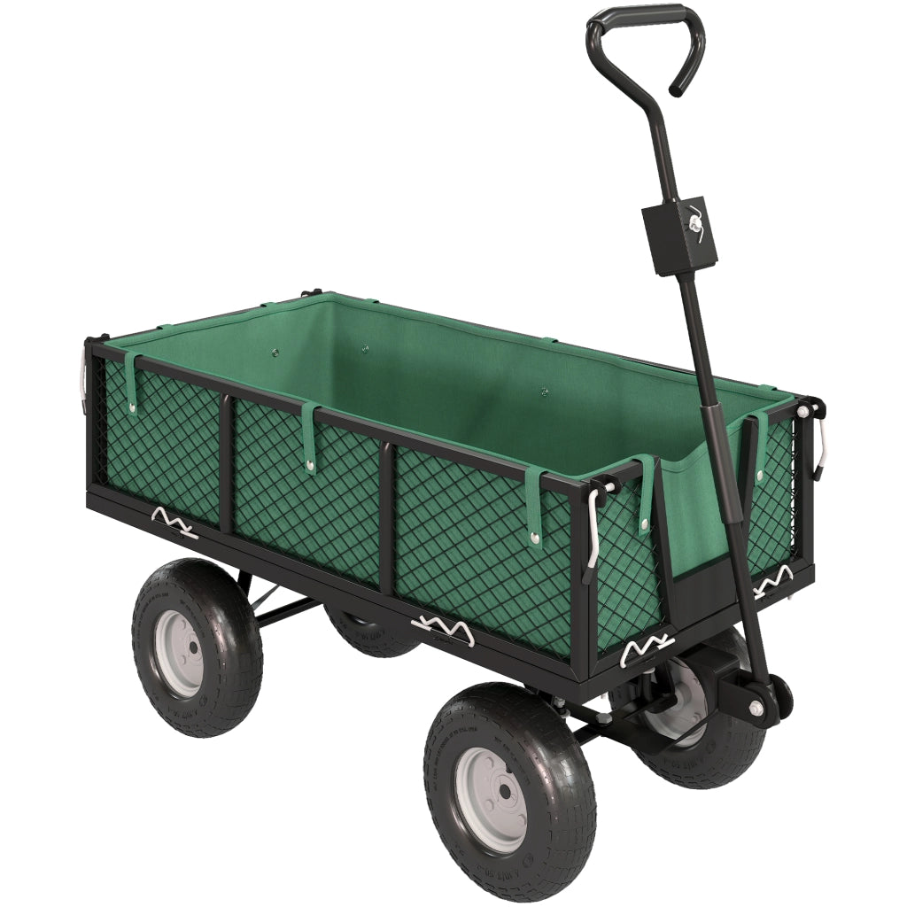 Carrello da Giardino 105x51x54 cm Capienza da 114L con Sacca Portaoggetti e Pareti Rimovibili in Acciaio Verde
