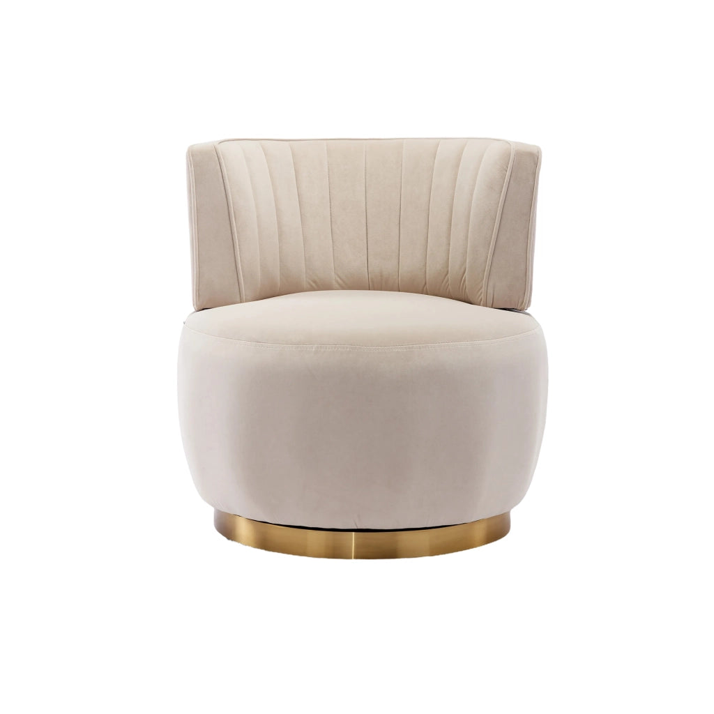 Poltrona Girevole a Botte ¨C MINIMAL ¨C Velluto Beige, Schienale Imbottito, Soggiorno