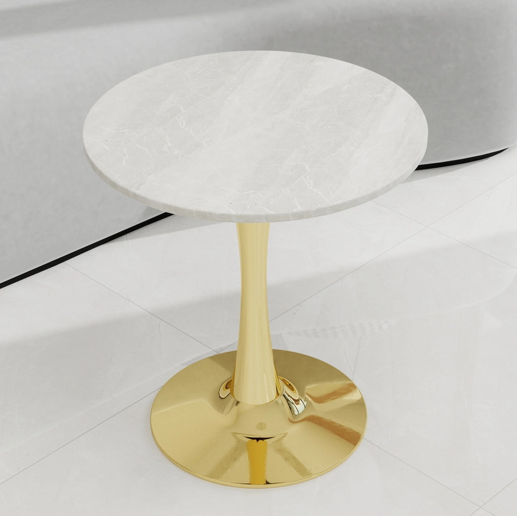 Tavolino rotondo moderno 77;5 x 77;5 cm in marmo artificiale; oro e bianco