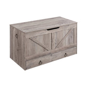 Kura - Cassapanca contenitore 100x50x40 cm Portaoggetti con Cerniere di Sicurezza e con Cassettiera in Legno Industrial