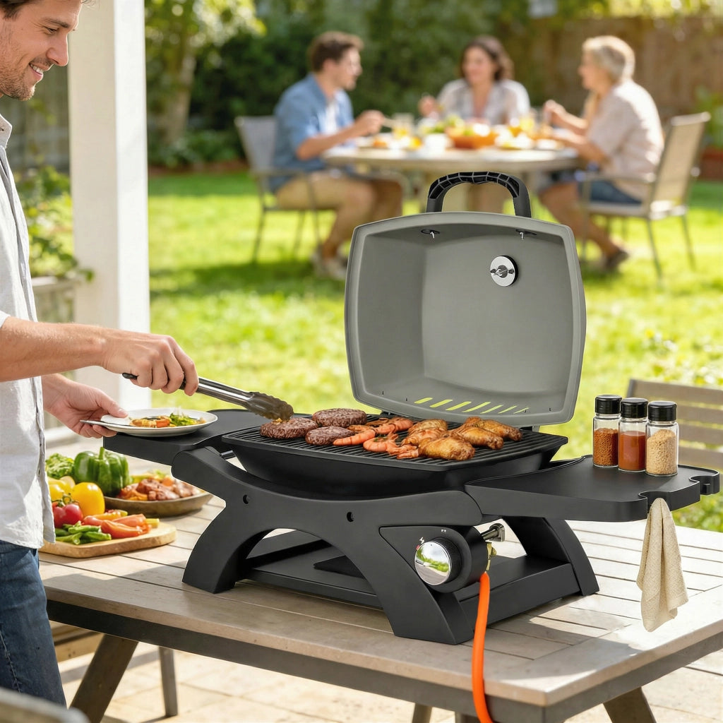 Grill a gas 3.3 KW ¨C zephmum ¨C Griglia in ghisa pieghevole con tavolini laterali